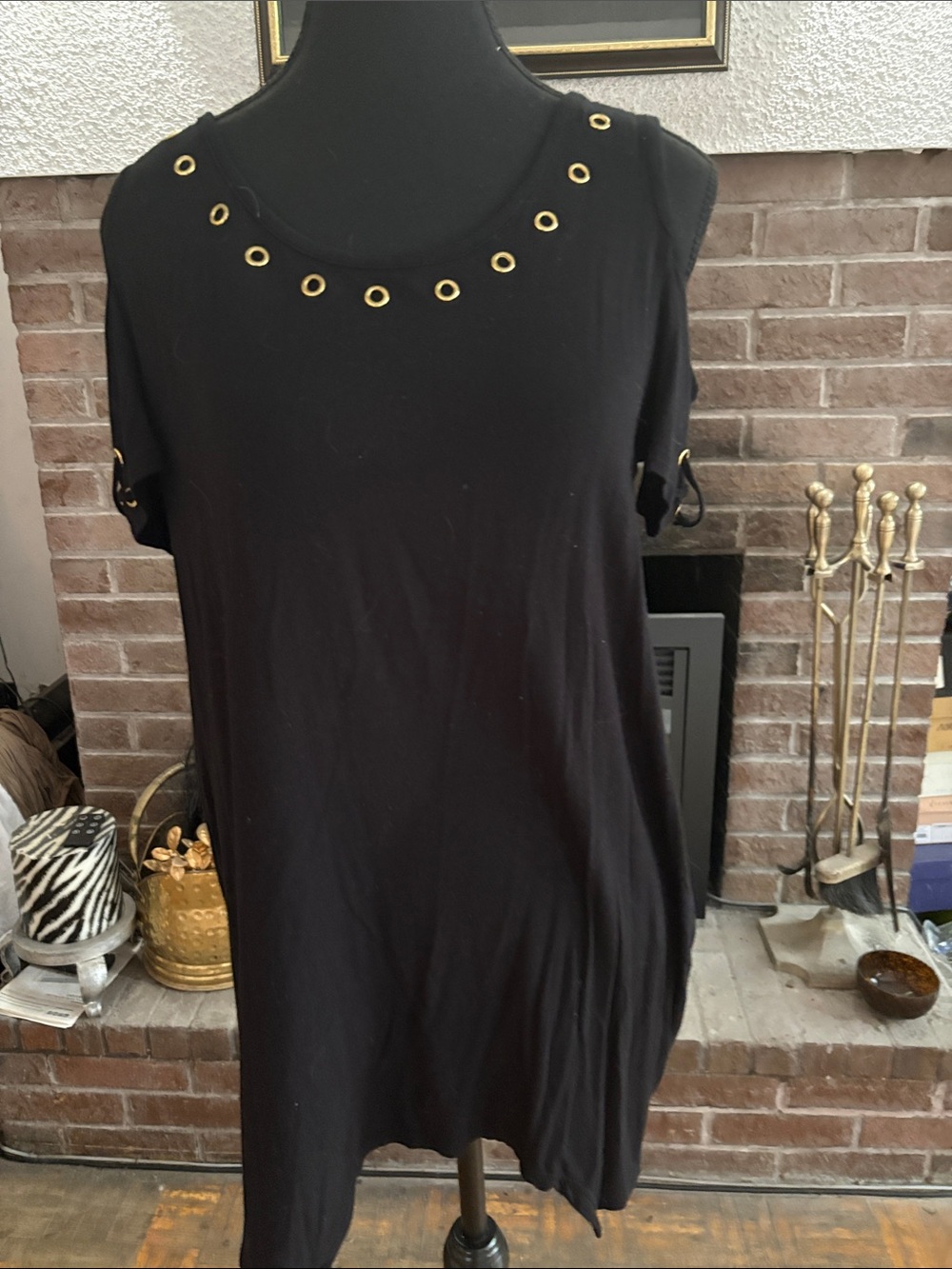 Belldini Black Tunic with Gold Eyelet Accents